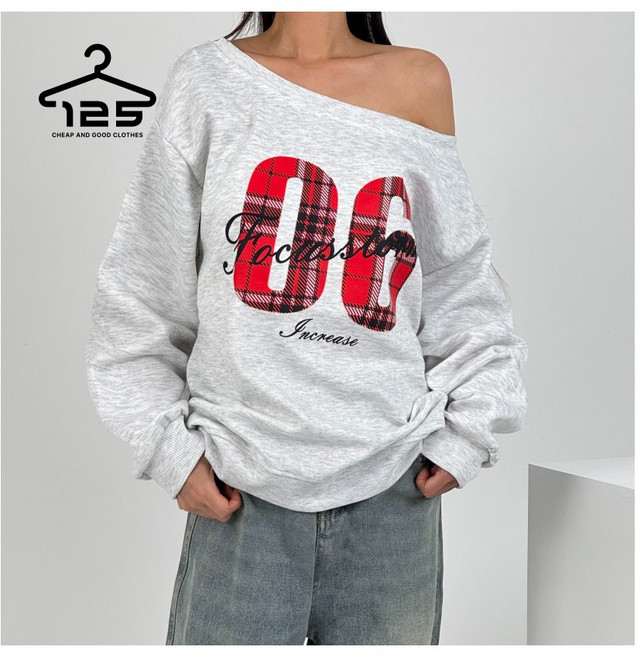 바이일이오 빅넘버 오프숄더 오버핏 맨투맨