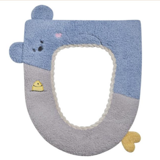 극세사 변기커버 변기시트 빨아쓰는변기시트 엉뜨 궁뜨 따뜻한 탈부착 보온 푹신푹신 쿠션 겨울 변기손잡이 변기덮개 변기시트, 1개, 푸른