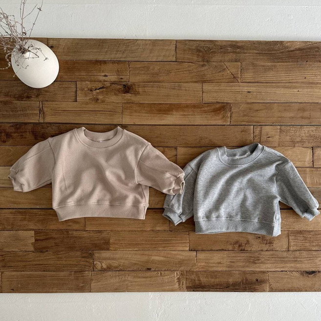 남여 라운드 심플 캐주얼 데일리 맨투맨 티셔츠 봄 아기 신생아 베이비 백일 6개월 돌