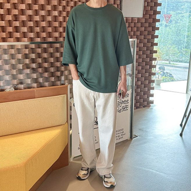 딥스토어 15컬러 남자 특양면 오버핏 스판 여름 7부 반팔 티셔츠