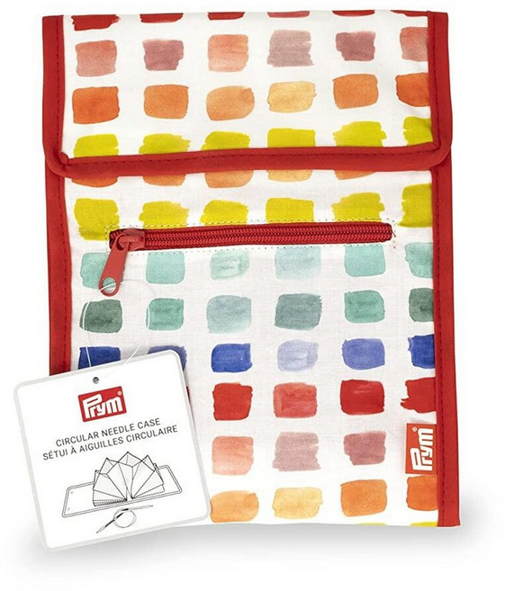 Prym 원형 뜨개질 바늘 케이스 - 22.9 x 19.4cm(9 7-1/4인치) 팬 폴드 오거나이저 포켓 10개 자석 잠금 및 지퍼 액세서리 레인보우 스펙, 무지개 얼룩