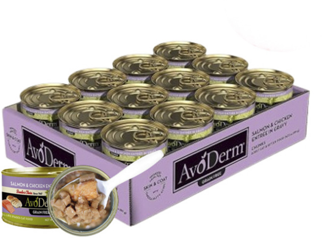 아보덤 전연령 고양이 그레인프리 주식캔, 닭+연어, 85g, 24개