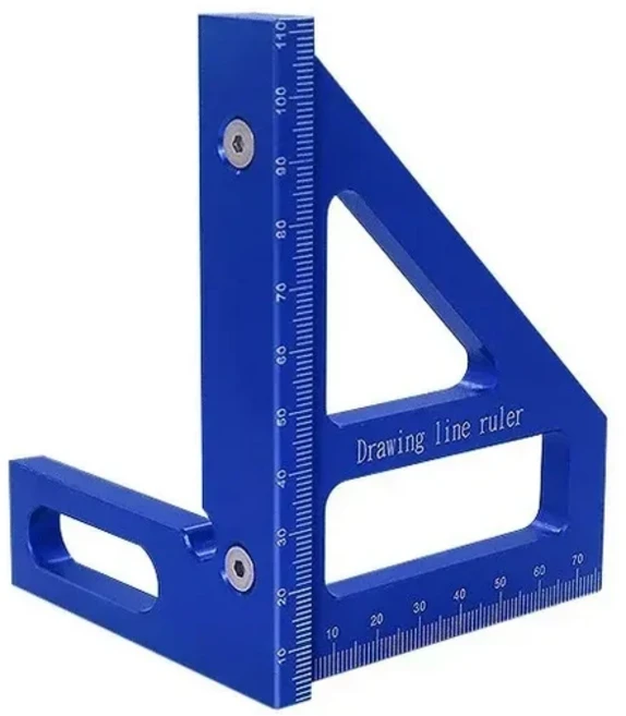 목수 스퀘어 목공 스퀘어 각도기 알루미늄 마이터 삼각형 눈금자 3D 다각 45/90 도 레이아웃 측정 눈금자, 08 MM Blue