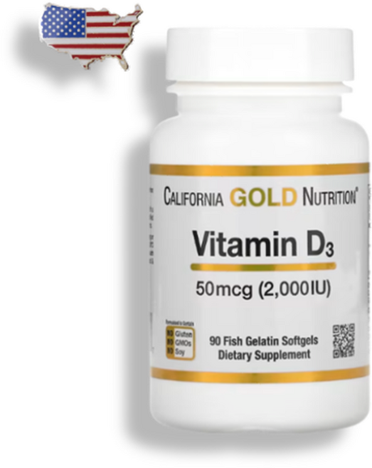 CGN 캘리포니아골드뉴트리션 비타민D3 2000IU 90정 라놀린 콜레칼시페롤, 1개