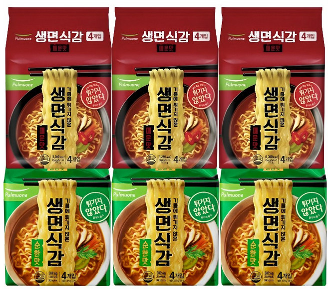 풀무원 생면식감 매운맛4입(383.6g) 1개 순한맛4입(389.6g) 1개, 순한맛4입(389.6g) 3개, 매운맛4입(383.6g) 3개