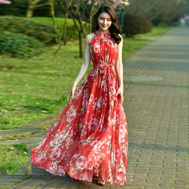 훌라댄스복 꽃무늬 훌라 롱치마 스커트 댄스 하와이안 무대의상 파티 댄스옷 파우 줌바