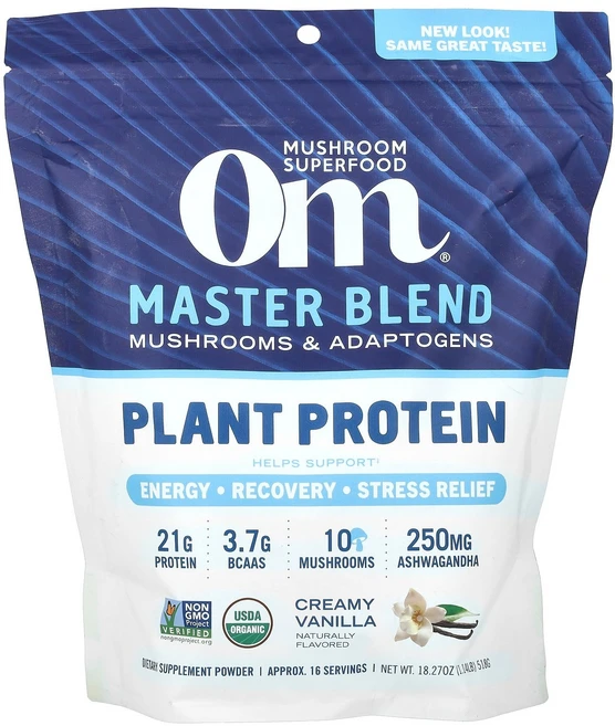 Om Mushrooms Master Blend Plant Protein Creamy Vanilla 1.14 lbs 518 g, Om Mushrooms, Master Blend, Pl, 518g, 1개 - 쿠팡