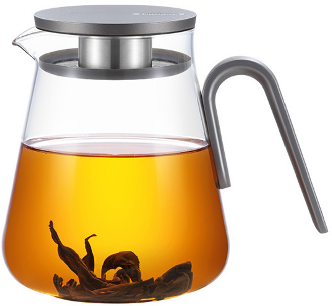 Samadoyo 모던 스타일 유리 티포트 필터 알루미늄 컵 뚜껑 600/800ml, 딥 그레이(Deep Grey), 1개, 800ml