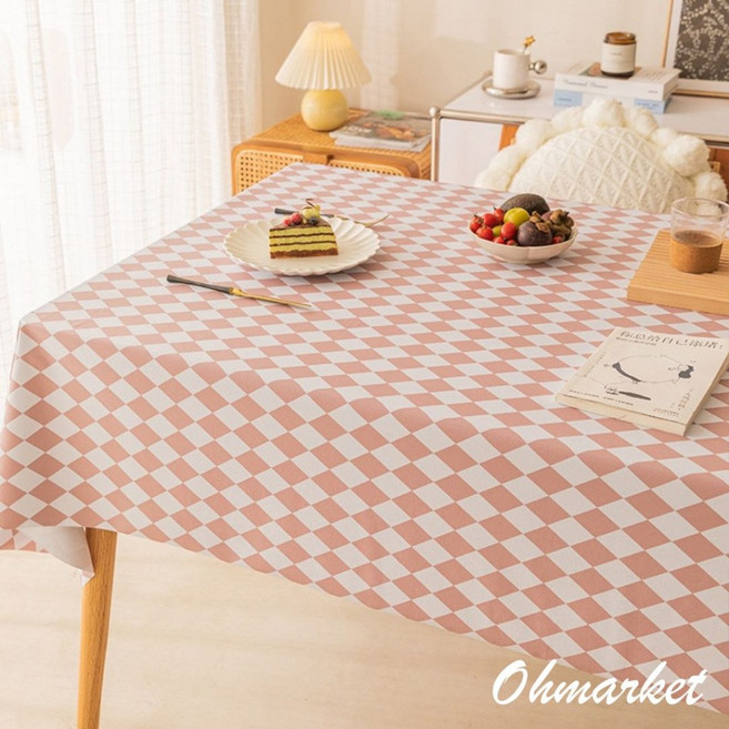 生活市集 餐桌墊 韓風背景布 小清新可愛桌布 野餐墊, 菱格淺粉 40 x 60, 1個, 無
