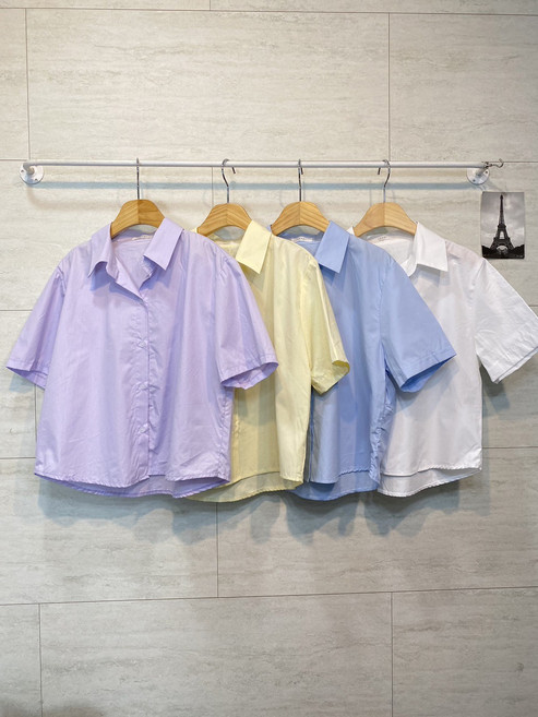 지니 언발 심플 남방 여름 크롭 반팔 셔츠