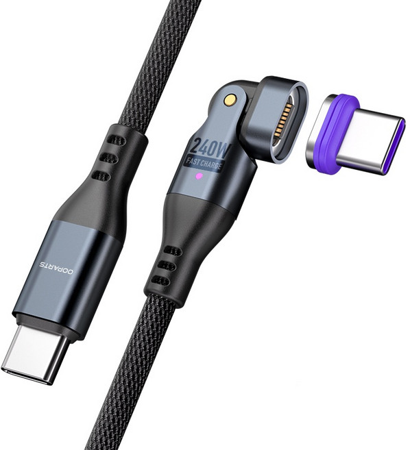 오파츠 CtoC PD240W 180도 회전 마그네틱 자석 충전케이블, 1개, 블랙, 1m