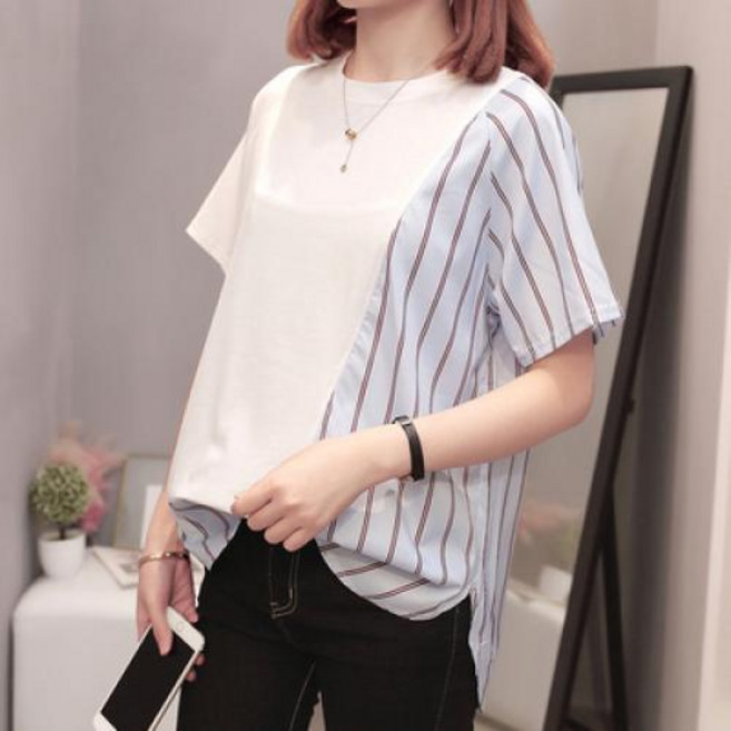 뉴욕멋쟁이 국내배송 오티 하프 스트라이프 반팔티 라운드넥 반소매 티셔츠 반팔티셔츠