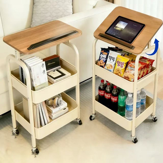 스타업 이동식 트롤리 각도조절 수납 카트 철제 튼튼한, 화이트, 3단