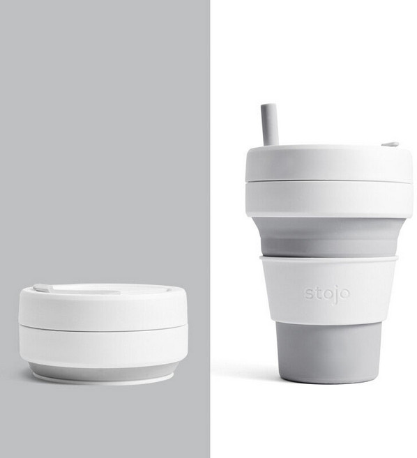 스토조 접이식 실리콘 압축 휴대용 텀블러, 피죤 그레이, 470ml