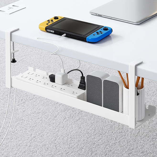 책상 하단 멀티탭 수납 거치대, 화이트, 1개
