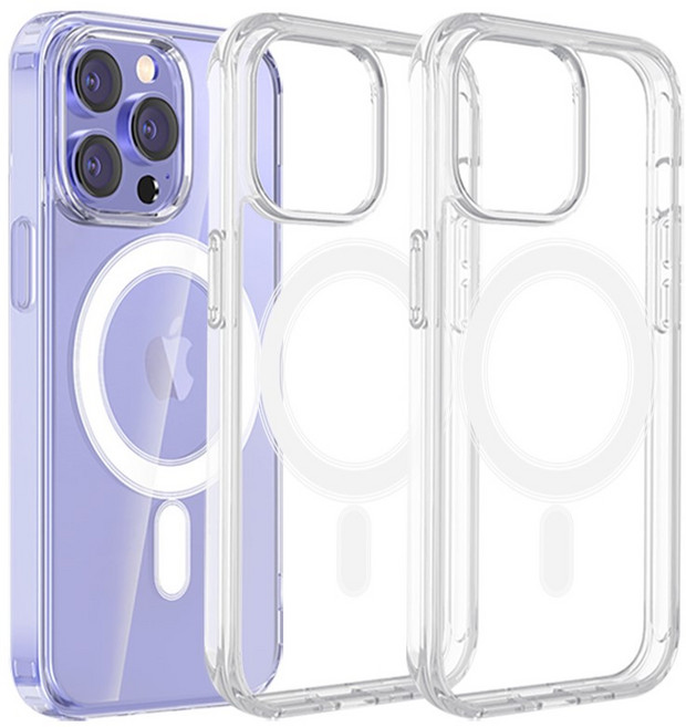 원더글라스 2배자력 맥세이프 마그네틱 크리스탈 클리어 변색방지 투명 케이스 3개입 세트