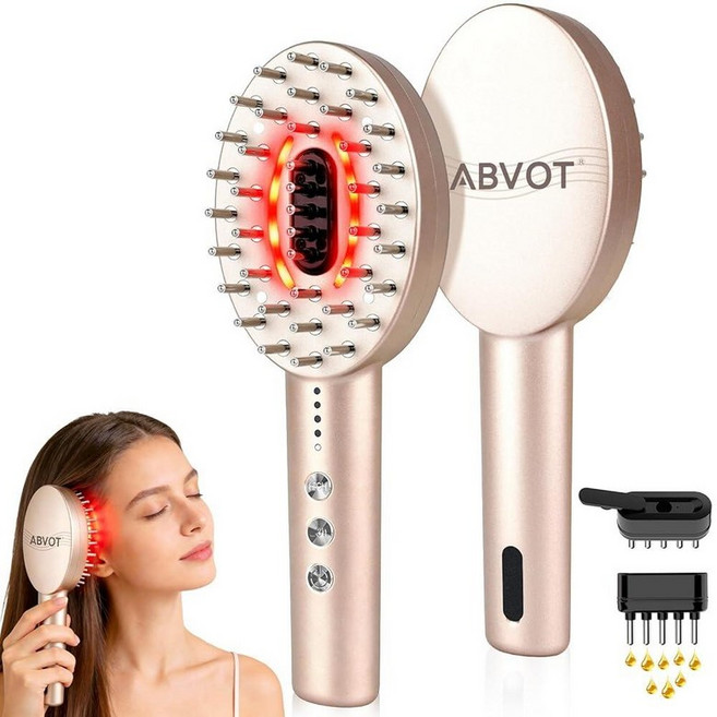 ABVOT 3-in-1 Electric Scalp Massager with Hair Oil Applicator Red & Blue Light Modes Vibrating M, Champangne, 1