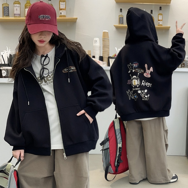 비비키드 초등생 긴팔 상의 레터링 캐릭터 일러스트 페인팅 초중생 주니어 여아 봄 가을 초등생 후드 점퍼 (99193)
