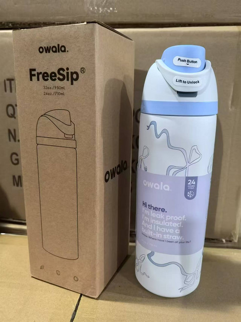 Owala 컵 진공 플라스크 및 보온병 물병 음료 용기 텀블러 스테인레스 스틸 머그잔 오리지널 콜드 핫 커피, 01 32oz (945ml), 02 Blue ribbon, 1개