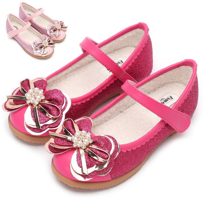 제이스맘 여아용 털구두 플라워 리본 글리터 JCF54