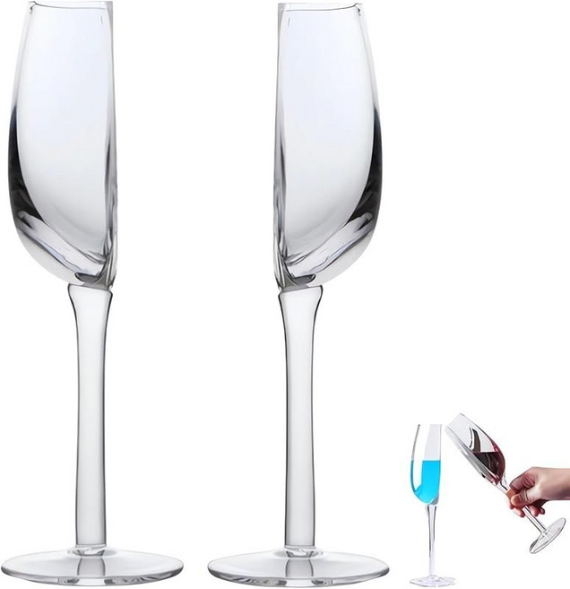 윈터커넥트 반반 투명 유리잔 내맘대로 반반 와인잔 크리스탈 유리 컵 샴페인 잔 반원형 레드 와인잔 140ml, 2 개