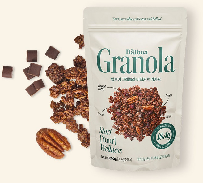 발보아 그래놀라 달콤한 너티거츠 카카오 200g 식이섬유 통곡물, 2개