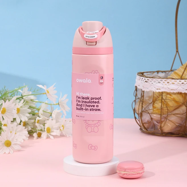 오왈라 Owala FreeSip 프리십 인슐레이티드 텀블러 24oz-710ml, 710ml, 핑크 [키티], 1개 - 쿠팡