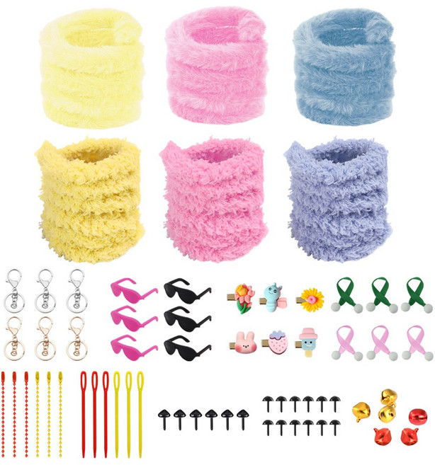 6개 세트 DIY 모루 인형 만들기 키트 키링 부자재 악세사리 포함 밍크 뽀글 철사 털인형 꾸미기 털철사 눈 코 재료 털모루 소품 풀 패키지, R99835C(밍크뽀글 C 키트, 1세트, 1개