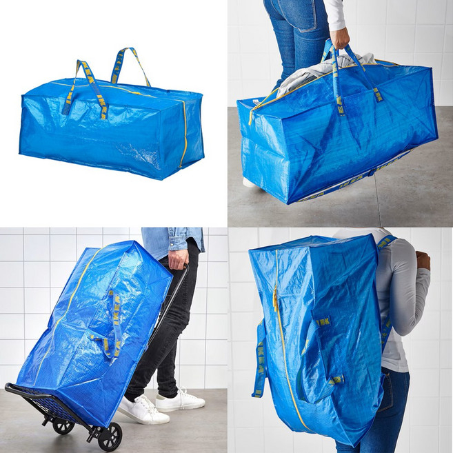 이케아 대형 캠핑가방 블루 장바구니 쇼핑백 76L 프락타 타포린백, 1개