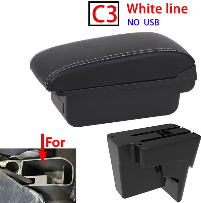kia 호환 K3 BL7 용 자동차 팔걸이 2023 설치가 USB 인테리어 액세서리가 센터 콘솔 보관함 정리함, 01 C3 White line NoUSB