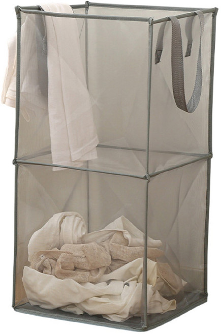 MUSI - 網格透氣髒衣籃 摺疊收納籃 髒衣服收納神器, 折疊洗衣籃-灰雙