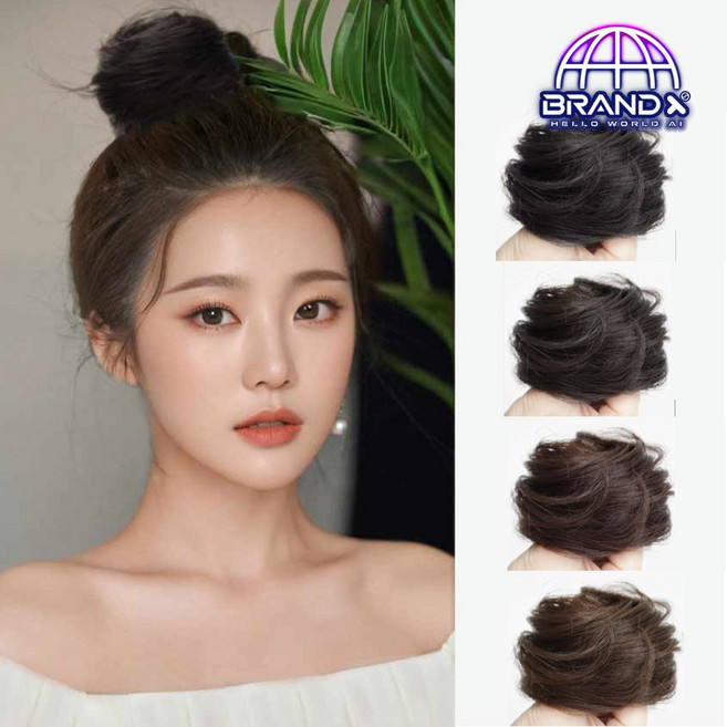 [BrandxAI] 실패없는 풍성한 포니테일 감쪽같은 똥머리 인조 가발 곱창밴드 머리끈, 1개, 2p 곱창밴드_미디엄 브라운