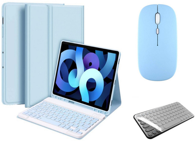 아이패드 호환 에어 프로 미니 1/2/3/4/5/6/7/8/9/10 세대 M2 M4 펜슬 수납 블루투스 키보드 케이스 무선 마우스 세트 iPad Pro Air Mini 케이스나라, 스카이