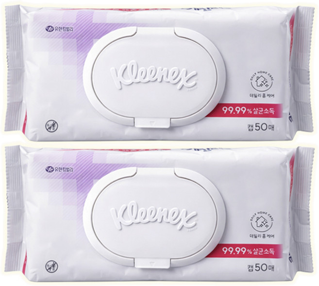 크리넥스 데일리 소독티슈 50매 캡형, 2개, 50매입