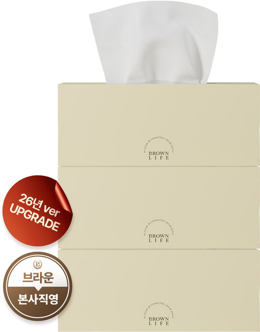 보습 로션 미용티슈 구매1위 브라운 라이프 프리미엄 먼지없는 각티슈 대용량 보습티슈, 3개, 232매