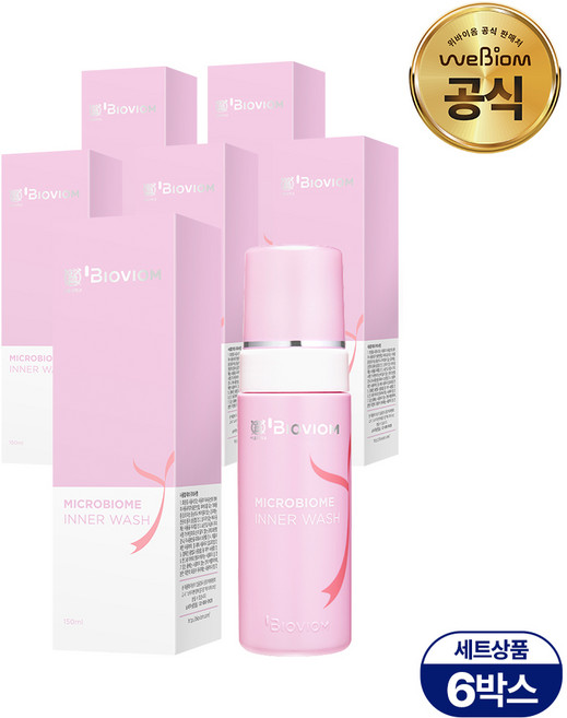 [본사] 위바이옴 이너워시 마이크로바이옴 질 유래 특허 유산균 저자극 여성 청결제, 150ml, 6개