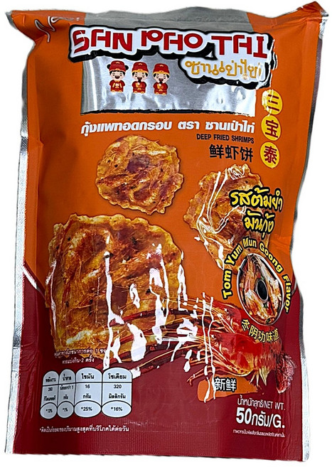 태국 싼파오타이 과자 딥 프라이드 쉬림프 똠얌꿍맛 칩 / Thai Sanpaotai Snacks Deep Fried Shrimp Tom Yum Flavor Chips, 1개, 50g