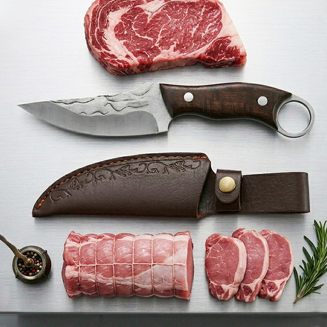 로니베이 수제 단조 정육칼 등산 아웃도어 캠핑 나이프, 1개, 고기칼 실버