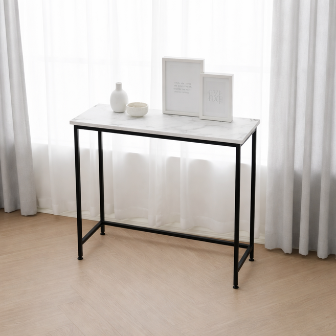 [국내제작] 인퍼니처 콘솔 폭좁은테이블 현관 테이블 카페 인테리어 화장대 850 950 완제품, 블랙+대리석무늬