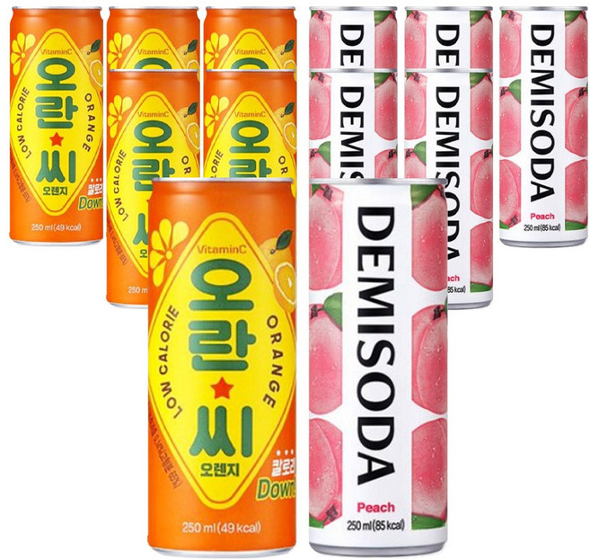 [더음료]오란씨 250ml 오렌지 + 데미소다 250ml 복숭아 혼합 12입, CK7L-오란씨 오렌지+데미소다 복숭아 12입