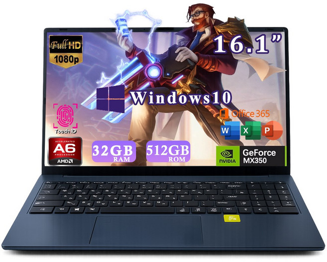 16.1인치 독립 노트북 AMD A6 NVIDIA Geforce MX350 32/512 게이밍 NVIDIA 인강용 사무용 노트북 노트북 핫딜, WIN10, 32GB, 512GB, Midnight Blue