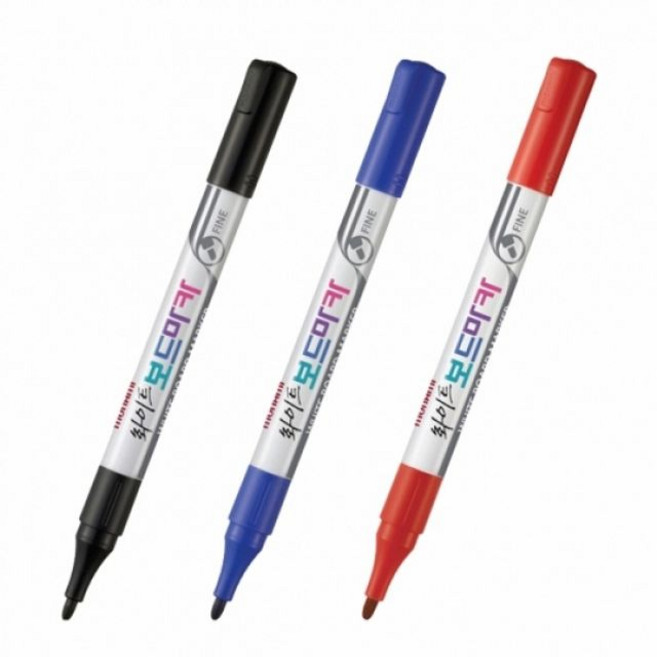 모나미 세필 화이트 보드마카 FINE 가는펜 보드마커 펜 학원 학교 사무실 강의 회의용, 1세트, 검정+파랑+빨강