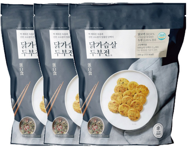 [샐러드보울] 닭가슴살 두부전 3팩 (저염냉동요리), 3개, 500g