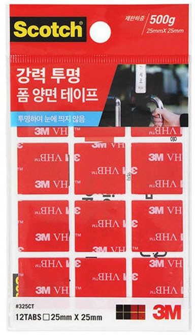 3M 스카치 325CT 강력 투명 폼 양면테이프 (2.5x2.5), 1개