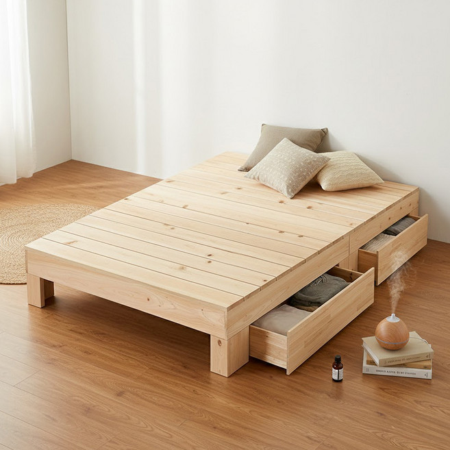 동서가구 순수 히노끼 무헤드 편백나무 100% 프레임 2서랍 수납침대 슈퍼싱글 SS (매트제외) DF642786, 내추럴