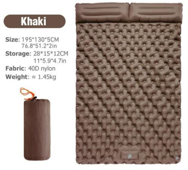 휴대용 간이침대 에어매트 캠핑매트 차박매트 WESTTUNE 더블 팽창식 매트리스 내장 베개 펌프 야외 수면 패드 여행 배낭 하이킹 캠핑 에어 매트, 4) Khaki