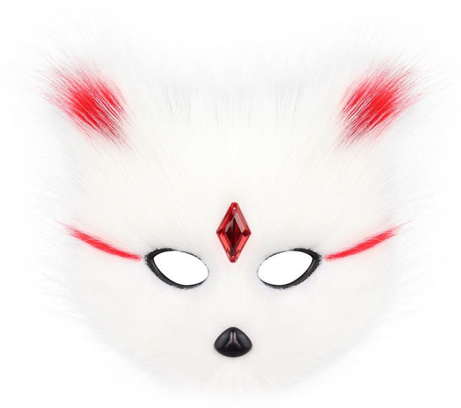 狐狸毛絨 cosplay 舞會半臉面具, 白紅色, 1個