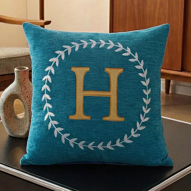 서플라이랩 H월계수 레터링 셔닐 쇼파쿠션 국산솜 포함, 6피콕블루