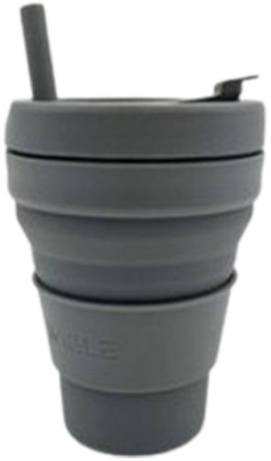 옵티머스 접이식 휴대용 실리콘 텀블러+빨대세트, 1개, 475ml, 블랙