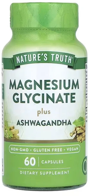 네이쳐스트루쓰 글리신 마그네슘 아쉬아간다 아슈와간다 60캡슐, 마그네슘 자연 진실 글리신산 아슈와다 | 60캡슐 비건, 1개 - 쿠팡
